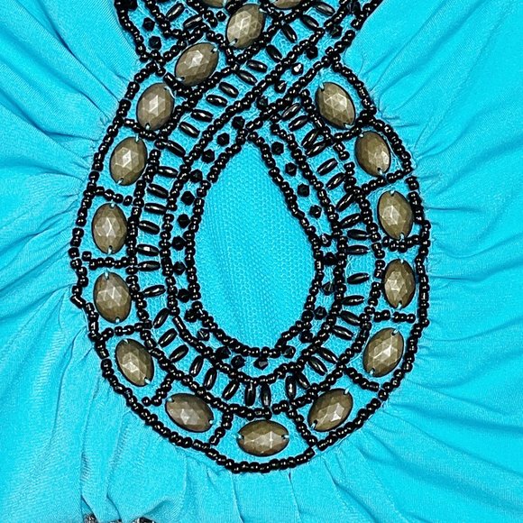 Designers Originals Top Small Blue Beaded Embellished Stretch Knit Blouse - Picture 3 of 6